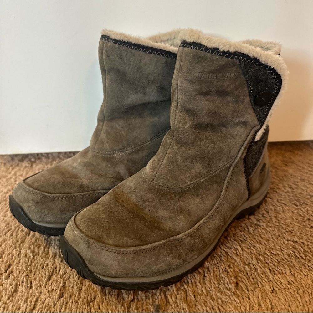 Patagonia Attlee Snap Gray Suede Polartec Primaloft Winter Snow Boots Women 6.5